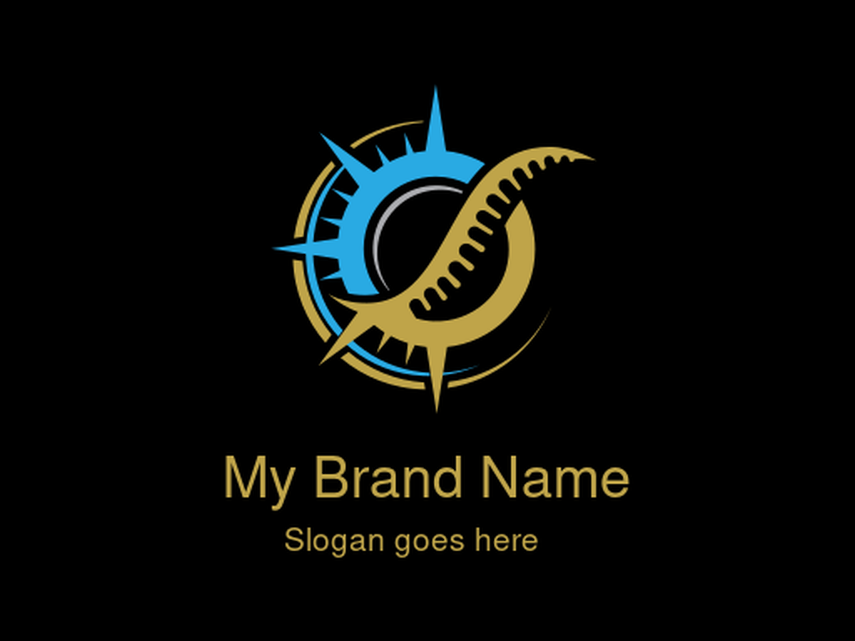 Elegant Blue and Gold Compass with Spine Symbol Logo Design for Adventure Travel and Chiropractic Wellness Services